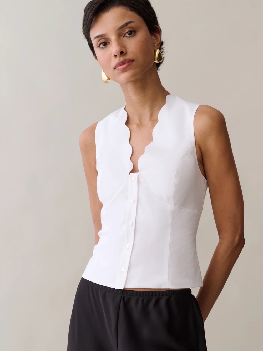 Few Moda Kourt Mayci Cotton Top White Scallop Trim, Small - NWT